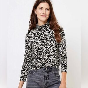 LOFT Long Sleeve Turtleneck Leopard Print Top